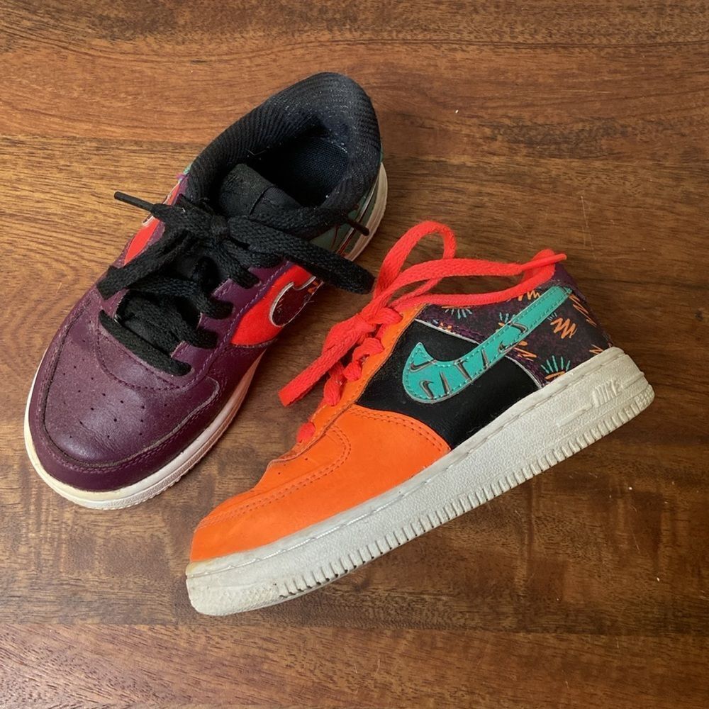 Nike Air Force One LV8 Kids' Mismatched Sneakers - Black, Purple, Orange - Picture 1 of 12